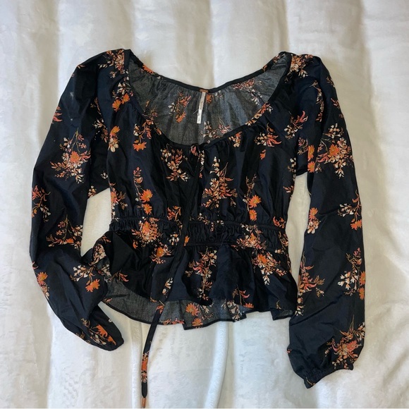 Free People Tops - Free People Orange and Black Floral Peasant Blouse Boho